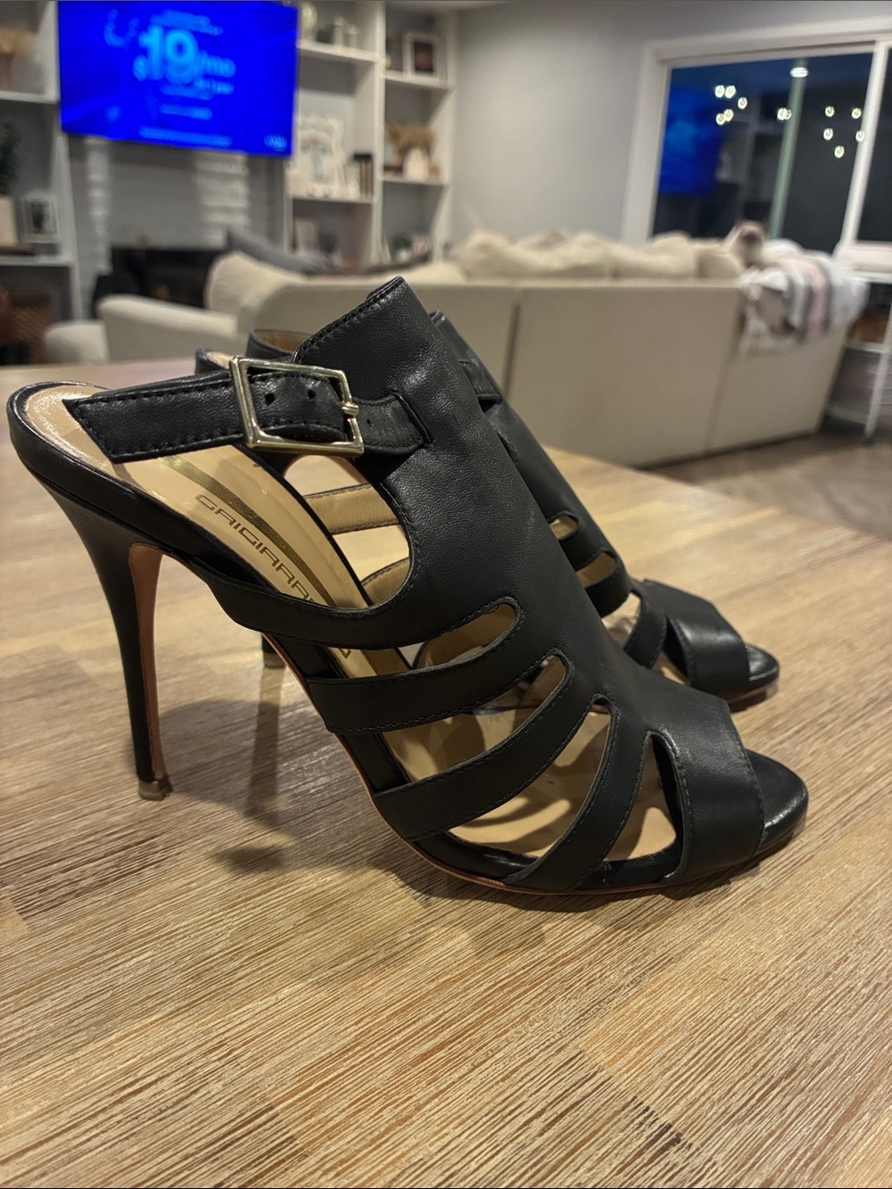 Grigiarancio Stiletto Black Heels Vero Cuoio Made in Italy Women Size 37 US 6.5